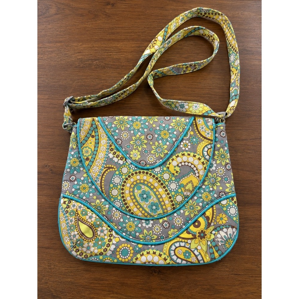 Vera Bradley Lemon Parfait Paisley Floral Quilted Crossbody Shoulder Bag Retired